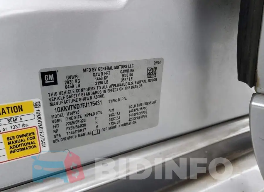 1GKKVTKD7FJ175431 Photo# 13