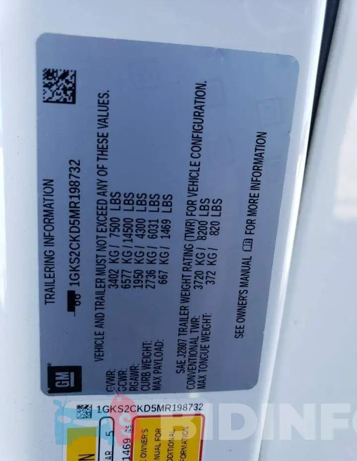 1GKS2CKD5MR198732 Photo# 12