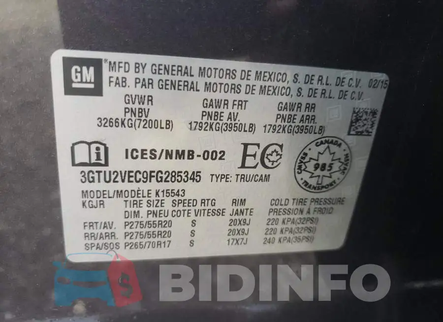 3GTU2VEC9FG285345 Photo# 12