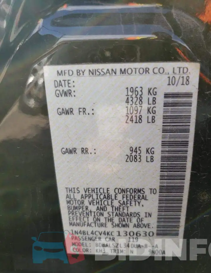 1N4BL4CV4KC130630 Photo# 12