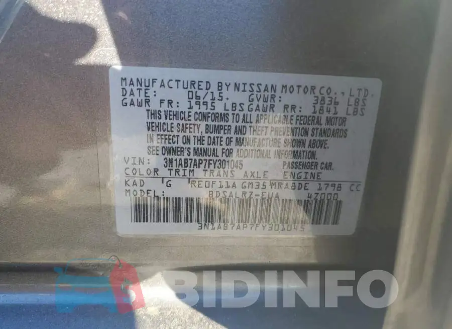 3N1AB7AP7FY301045 Photo# 12