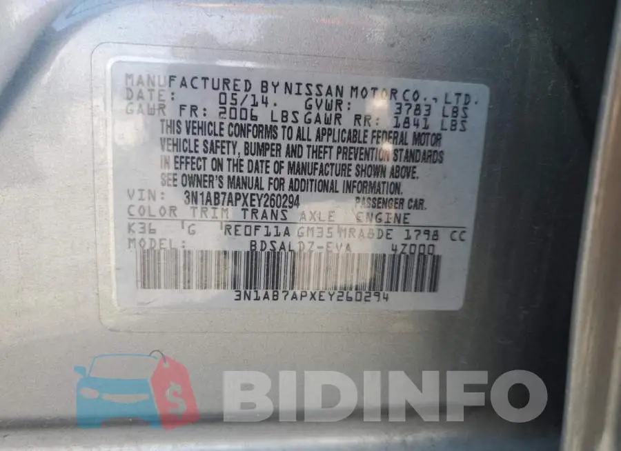 3N1AB7APXEY260294 Photo# 12