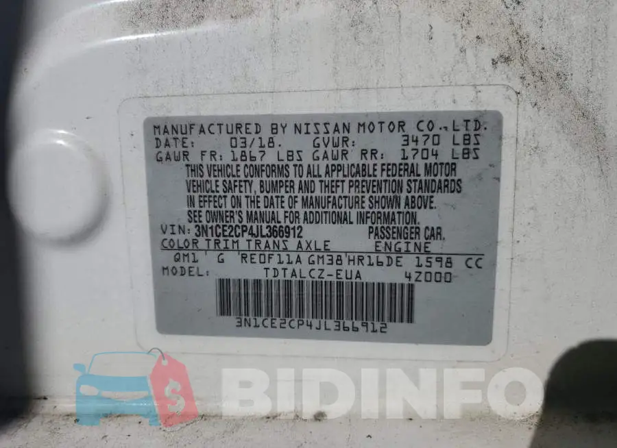 3N1CE2CP4JL366912 Photo# 13