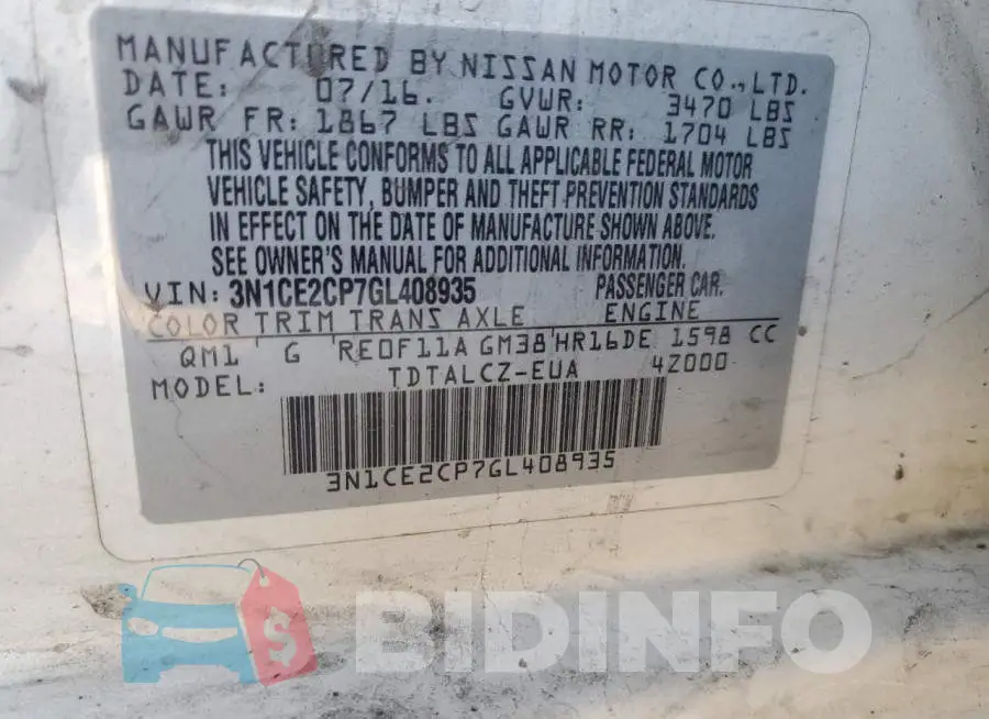 3N1CE2CP7GL408935 Photo# 12