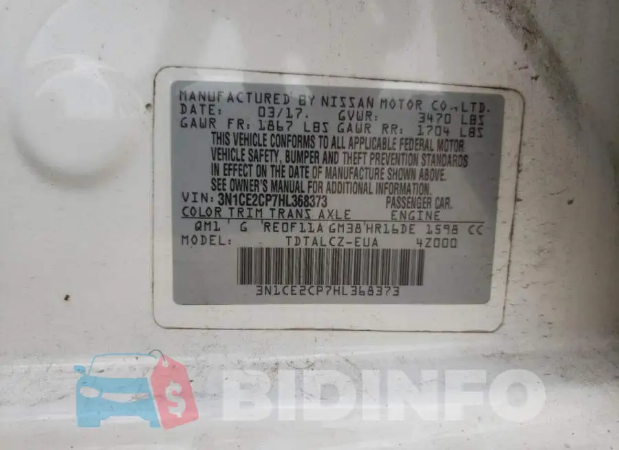 3N1CE2CP7HL368373 Photo# 12