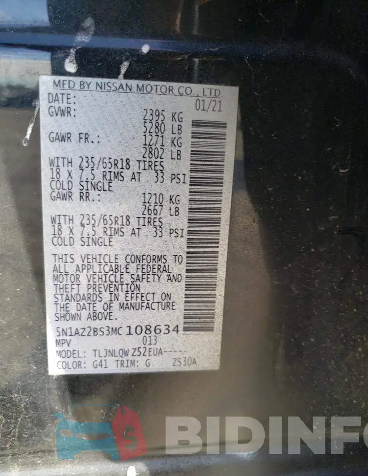 5N1AZ2BS3MC108634 Photo# 13