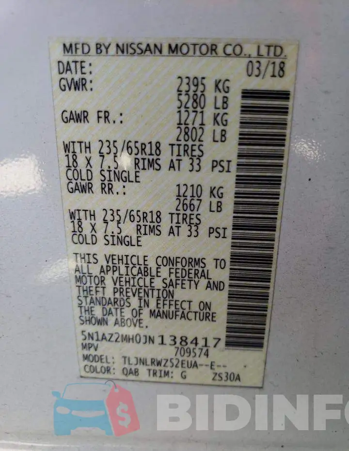 5N1AZ2MH0JN138417 Photo# 13