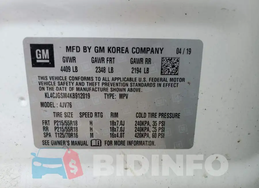 KL4CJGSM4KB912019 Photo# 13