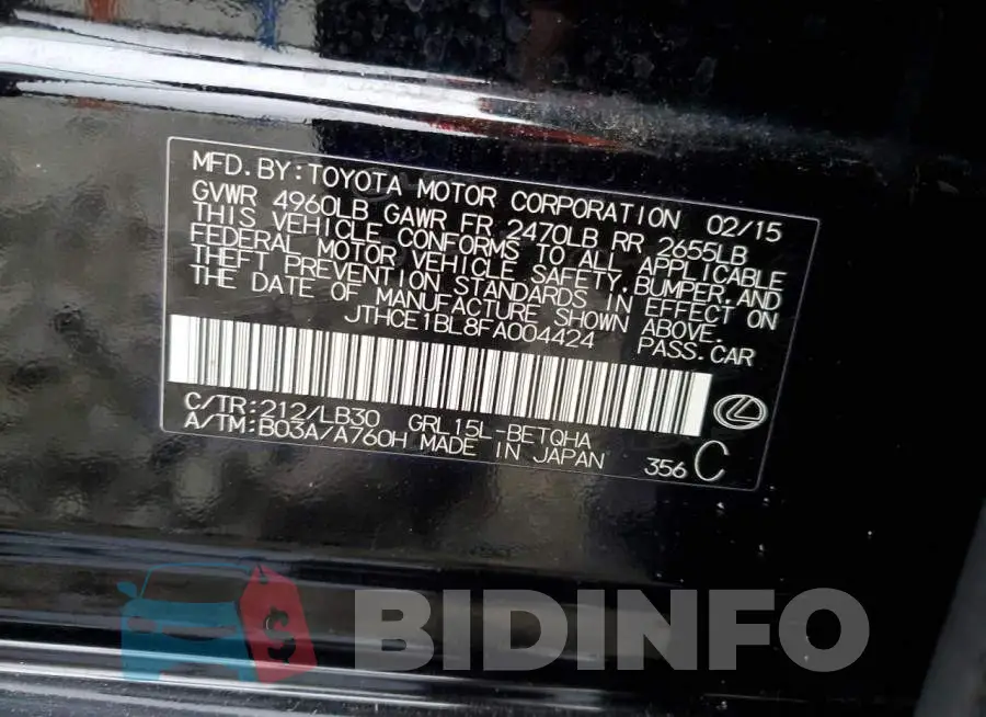 JTHCE1BL8FA004424 Photo# 12