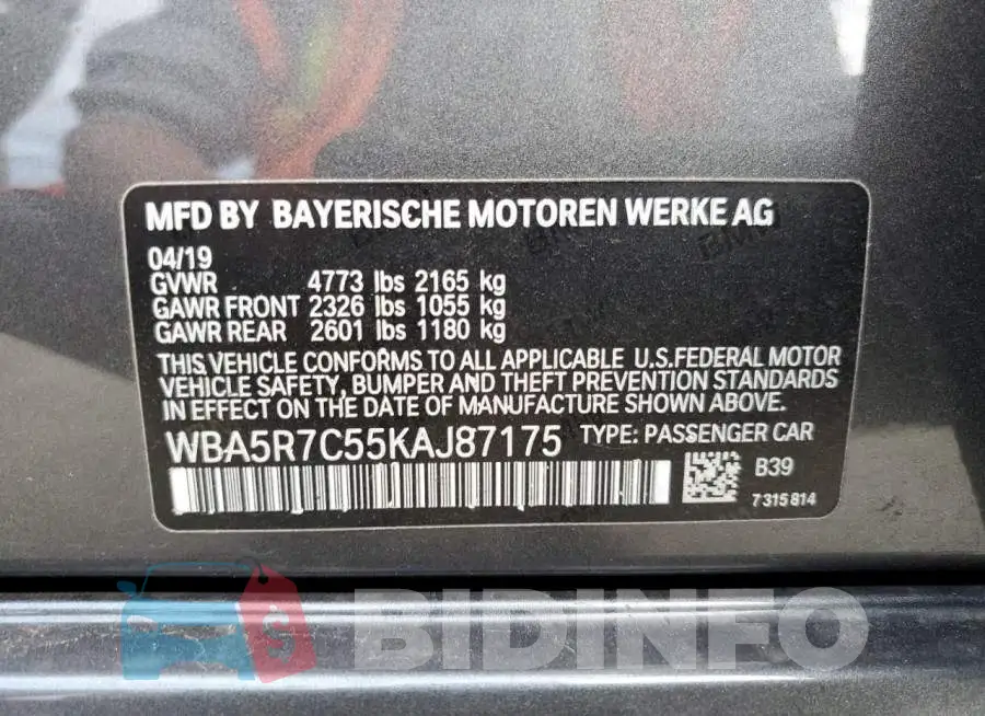WBA5R7C55KAJ87175 Photo# 12