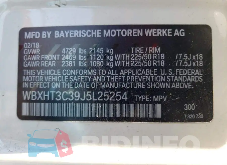 WBXHT3C39J5L25254 Photo# 14