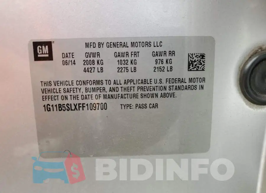 1G11B5SLXFF109700 Photo# 12