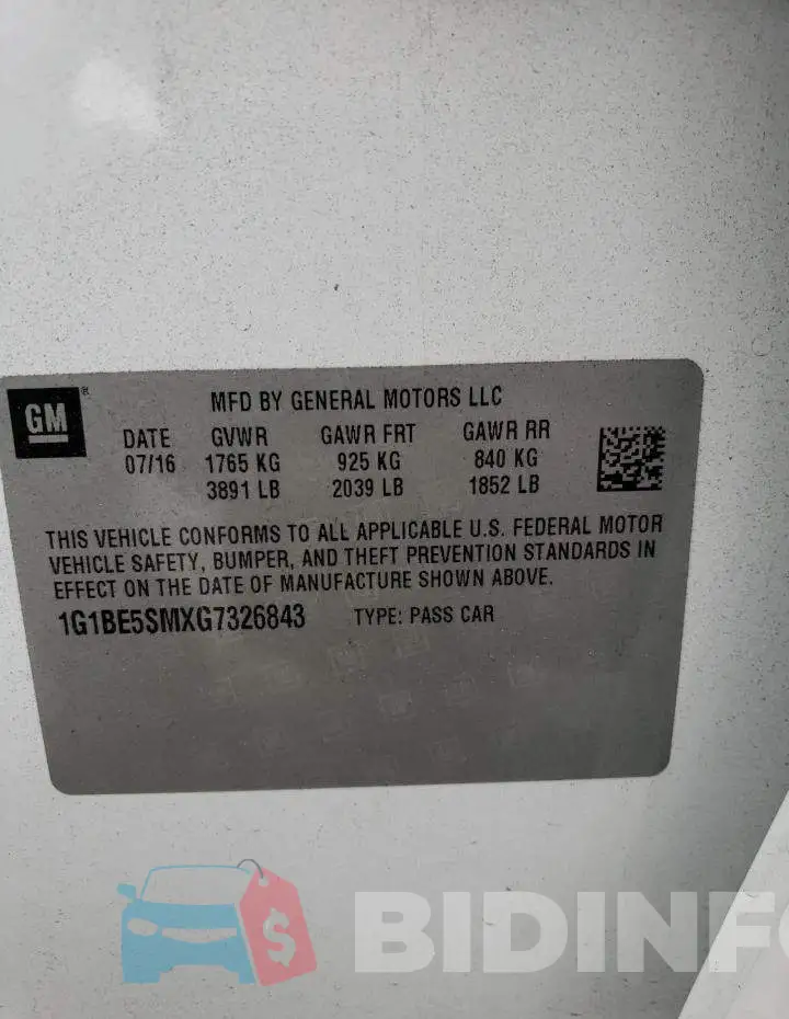 1G1BE5SMXG7326843 Photo# 12