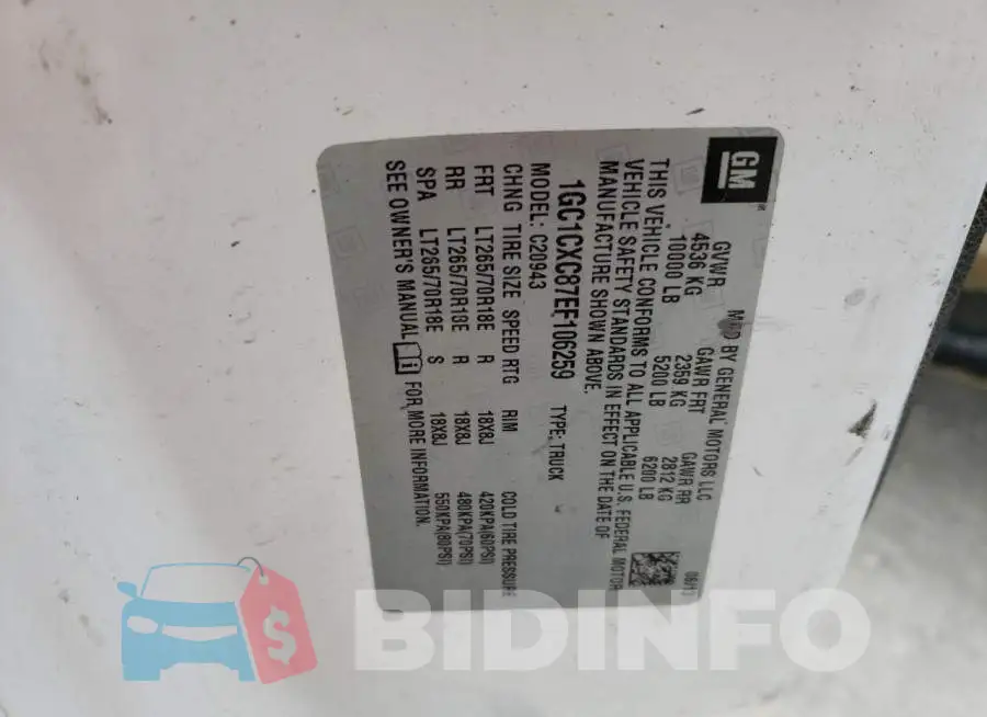 1GC1CXC87EF106259 Photo# 12