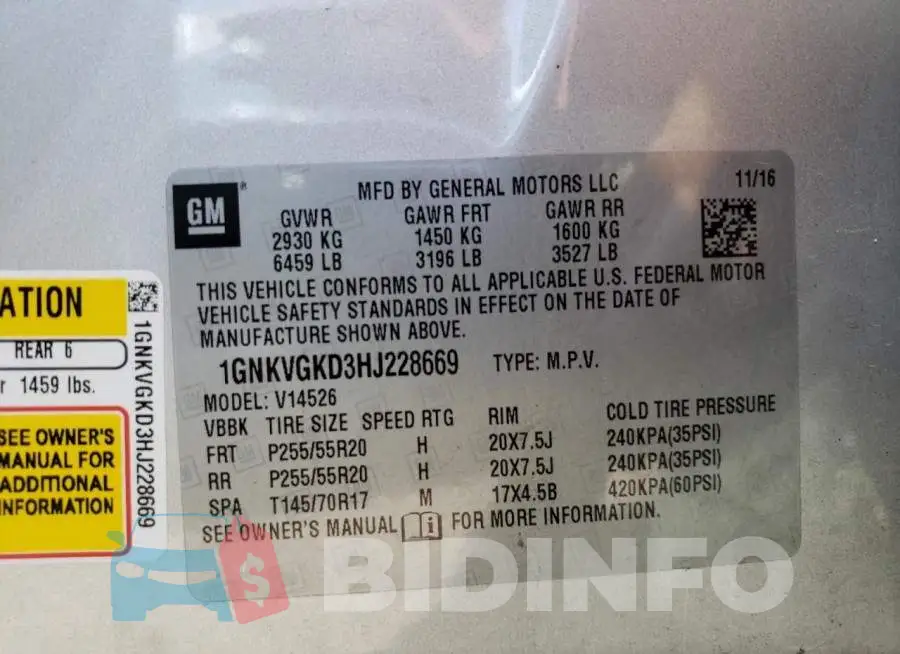 1GNKVGKD3HJ228669 Photo# 14