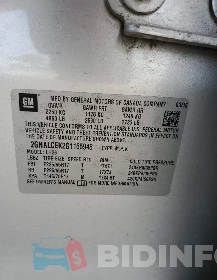 2GNALCEK2G1165948 Photo# 12