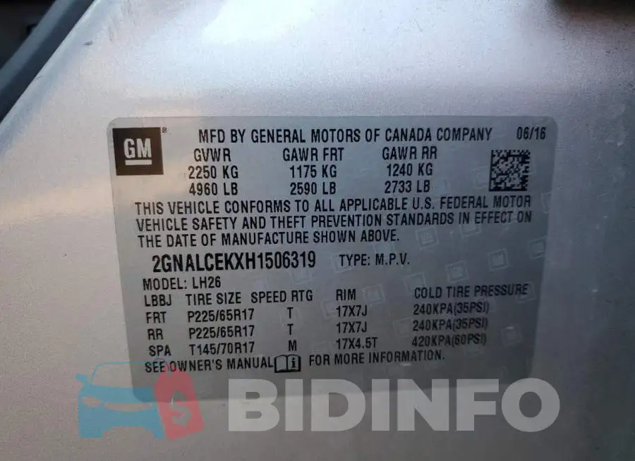 2GNALCEKXH1506319 Photo# 13