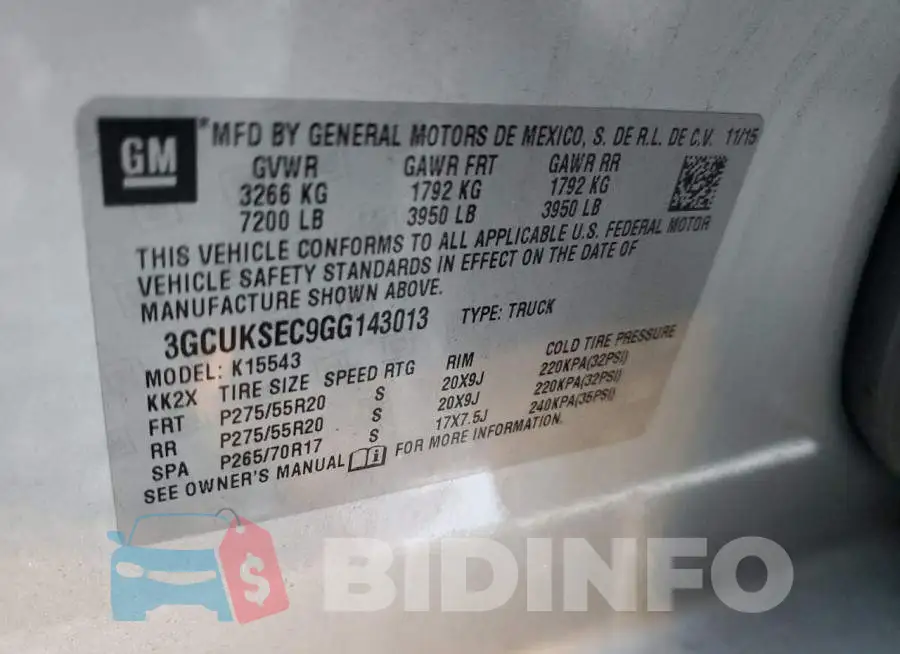 3GCUKSEC9GG143013 Photo# 12