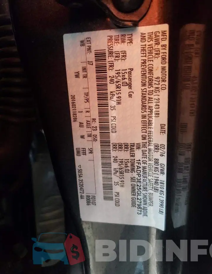 1FADP3E25GL279873 Photo# 12