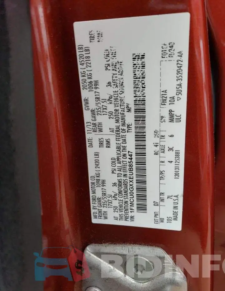 1FMCU0GXXEUB85447 Photo# 13