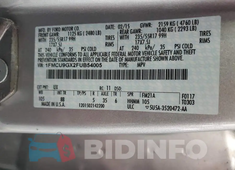 1FMCU9GX2FUB54005 Photo# 12