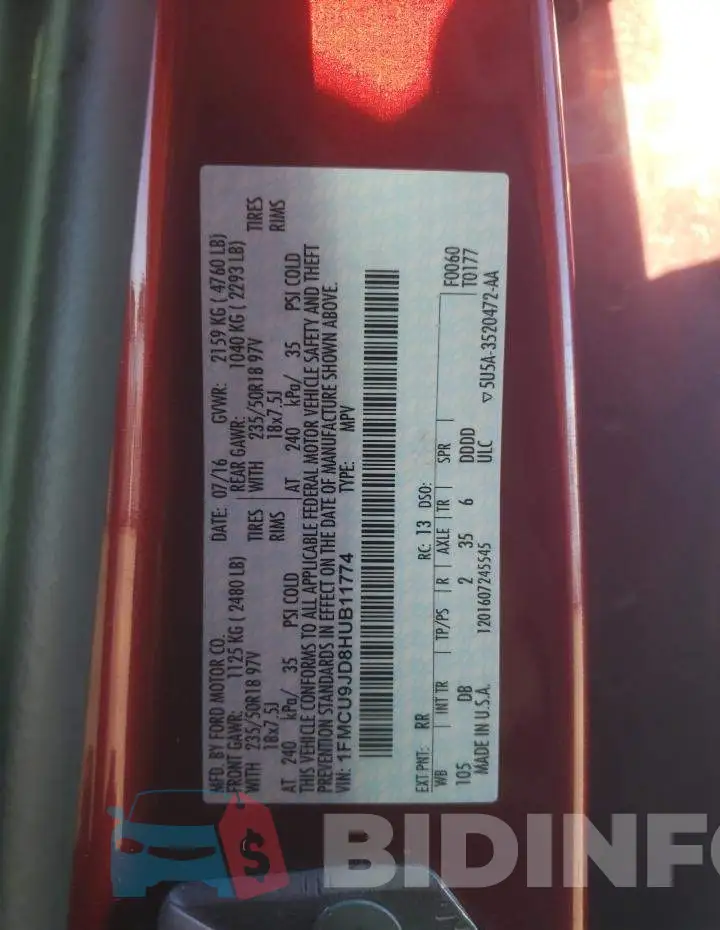 1FMCU9JD8HUB11774 Photo# 12