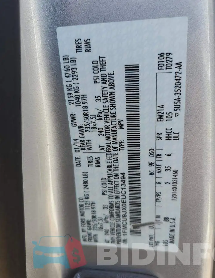 1FMCU9JX0EUC13494 Photo# 12