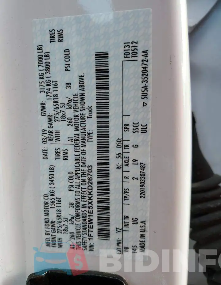 1FTEW1E5XKKD26703 Photo# 12