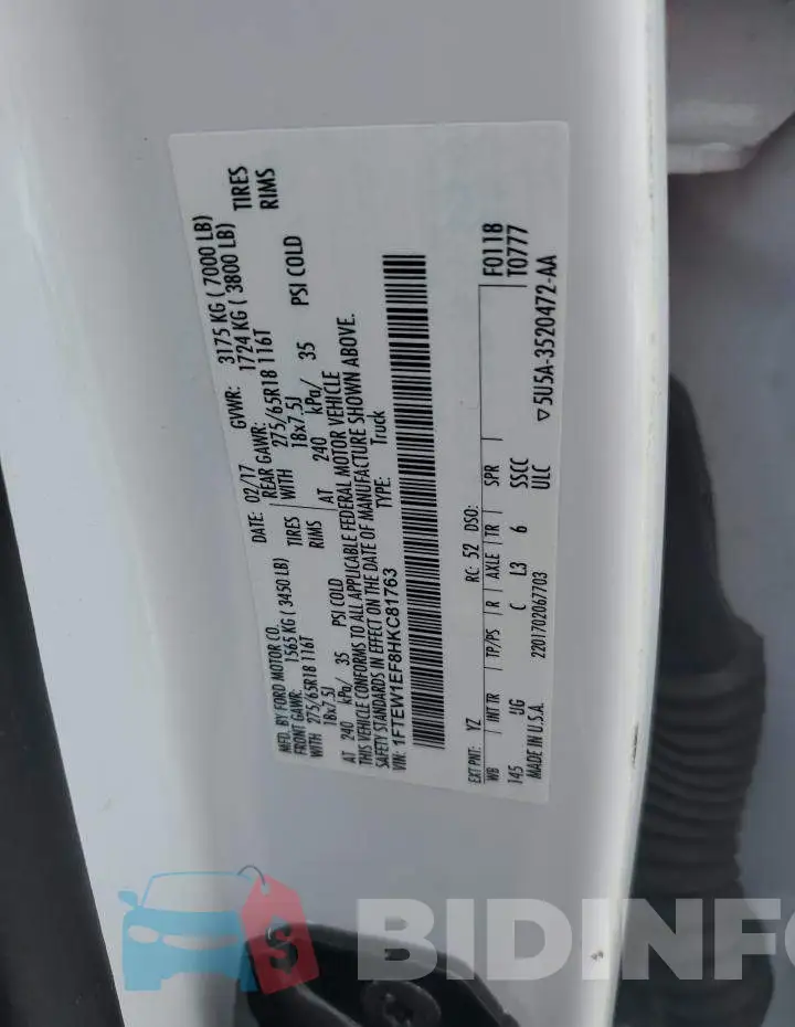 1FTEW1EF8HKC81763 Photo# 12