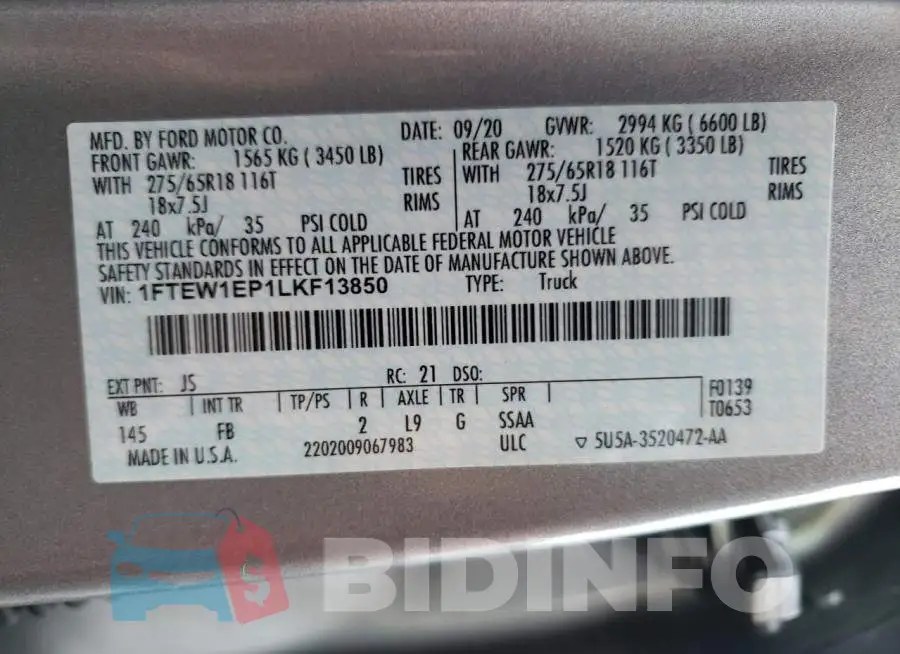 1FTEW1EP1LKF13850 Photo# 12