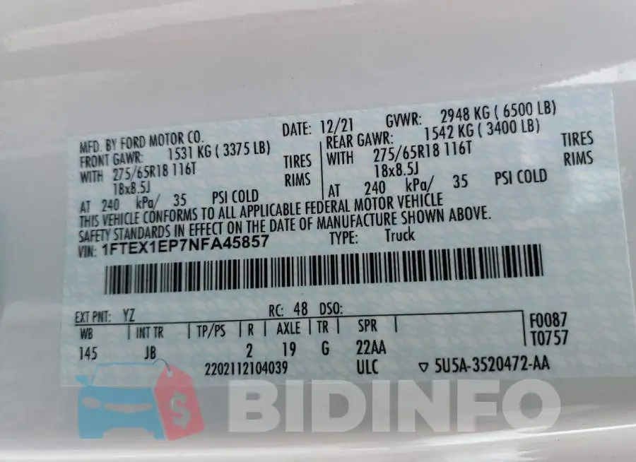 1FTEX1EP7NFA45857 Photo# 12
