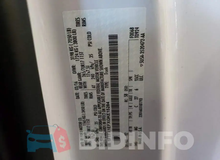 1FTFX1EFXGKE15284 Photo# 12