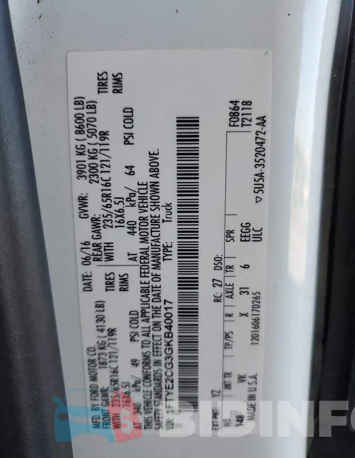 1FTYE2CG3GKB40017 Photo# 13