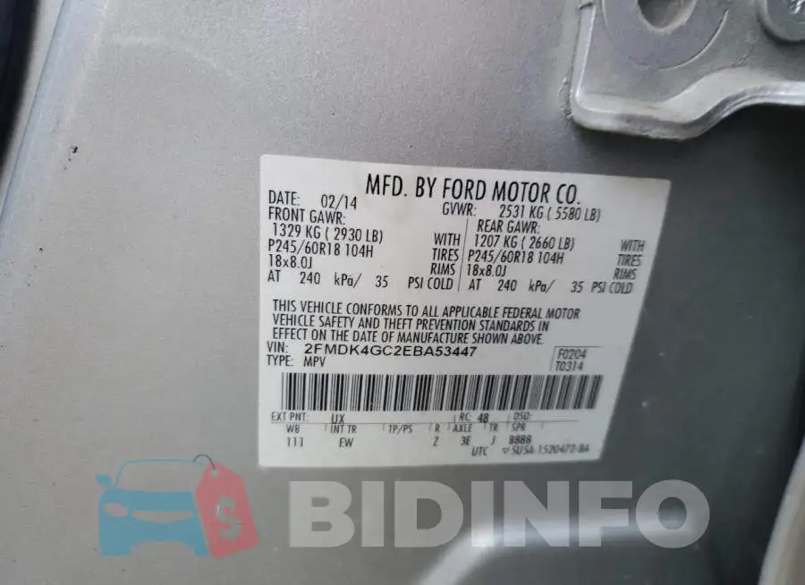 2FMDK4GC2EBA53447 Photo# 13