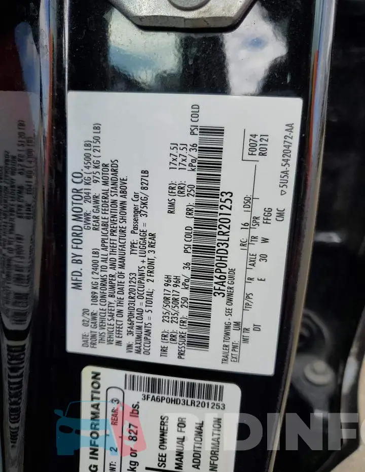3FA6P0HD3LR201253 Photo# 12