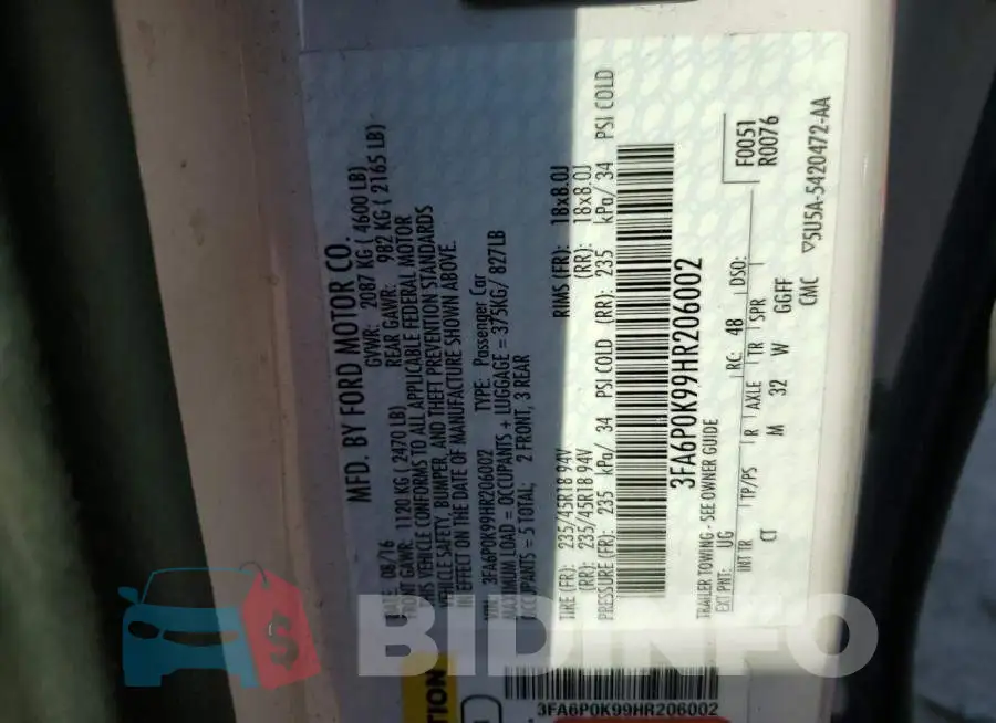 3FA6P0K99HR206002 Photo# 12