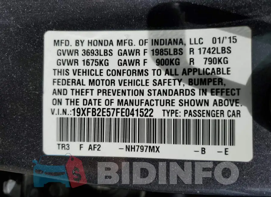 19XFB2E57FE041522 Photo# 12
