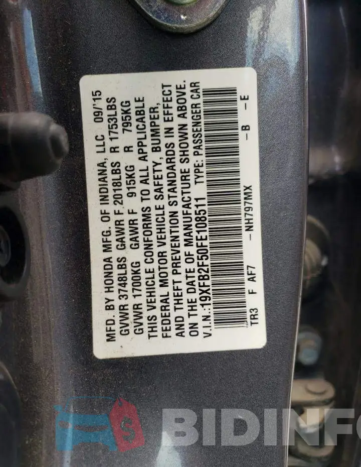 19XFB2F50FE108511 Photo# 13