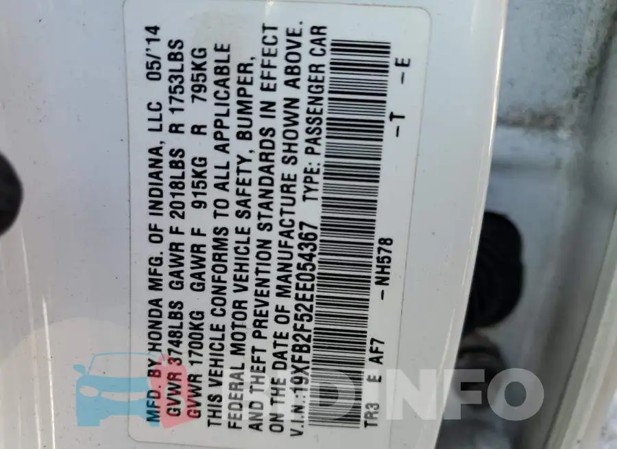 19XFB2F52EE054367 Photo# 12