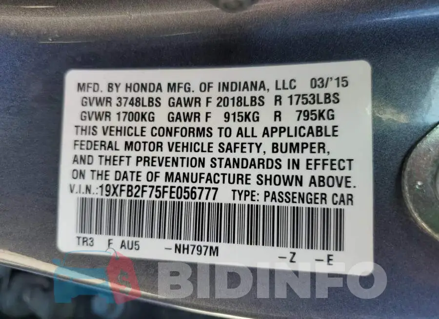 19XFB2F75FE056777 Photo# 12
