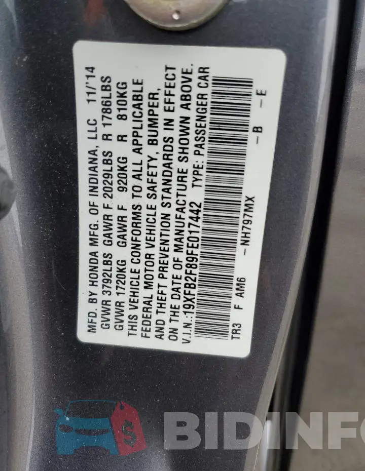 19XFB2F89FE017442 Photo# 12