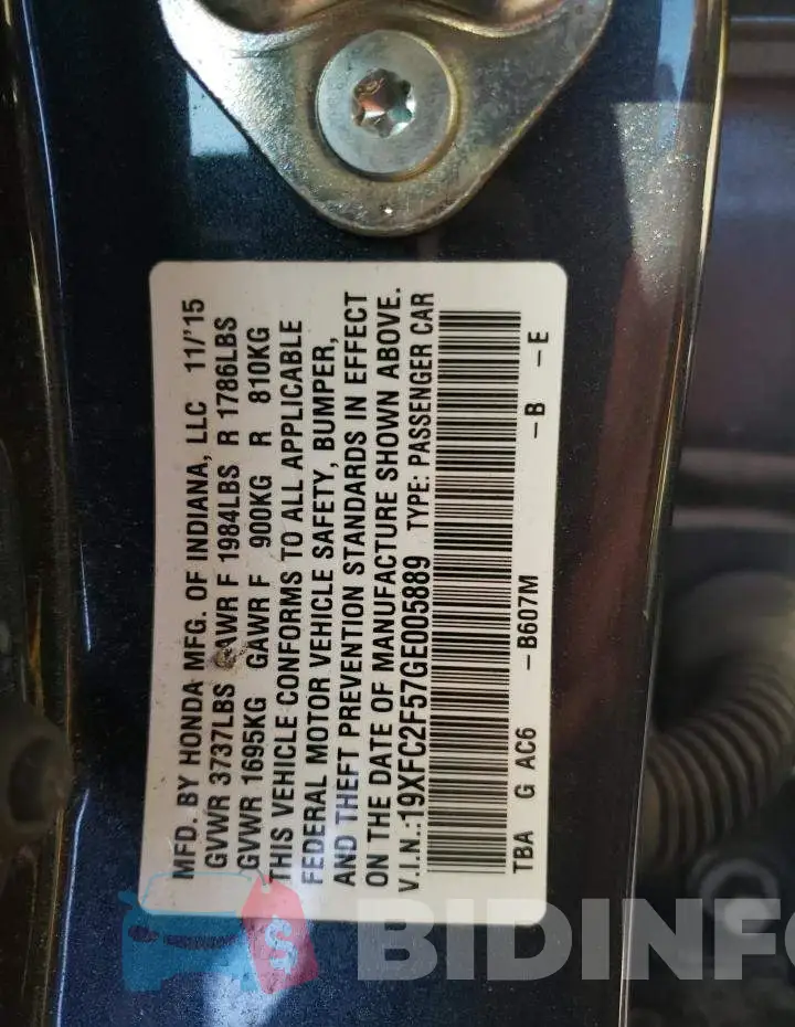 19XFC2F57GE005889 Photo# 12