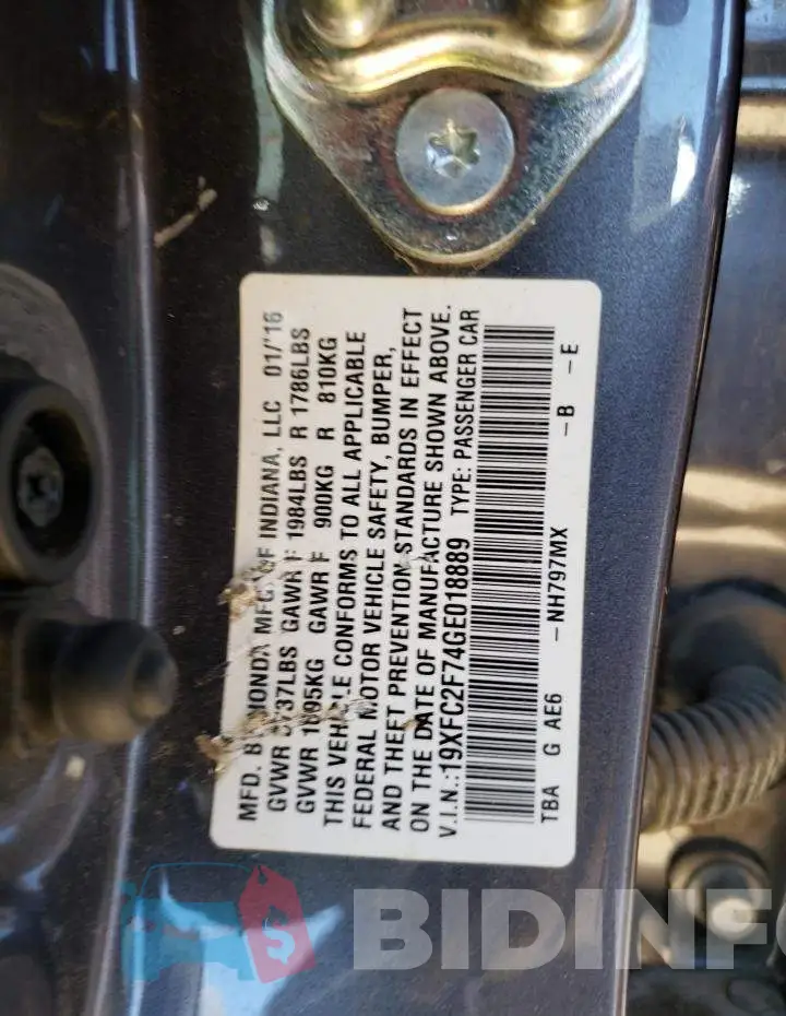 19XFC2F74GE018889 Photo# 12
