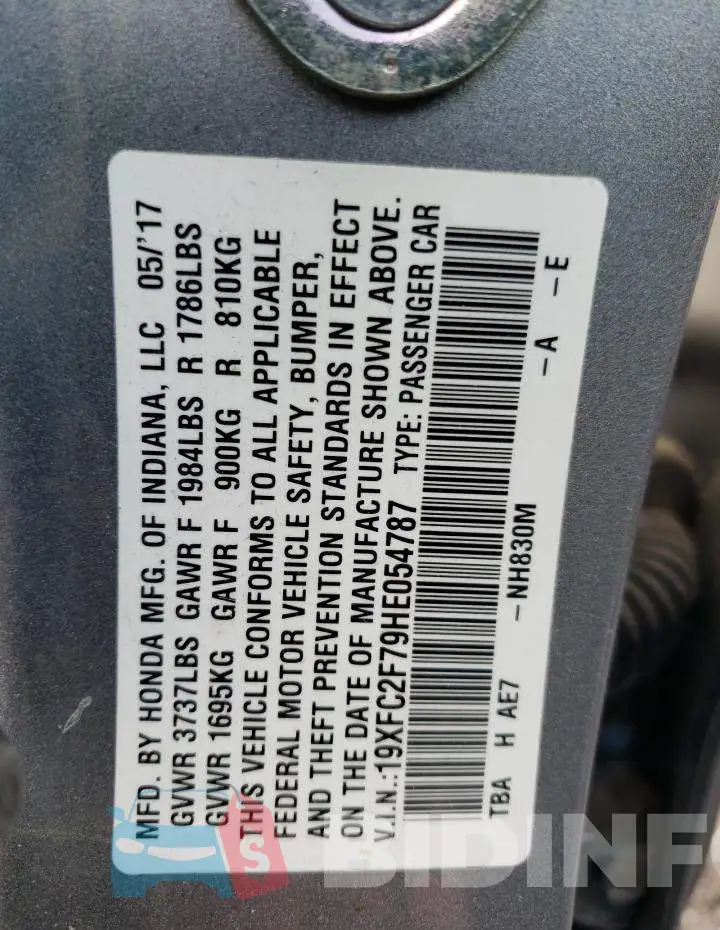 19XFC2F79HE054787 Photo# 12