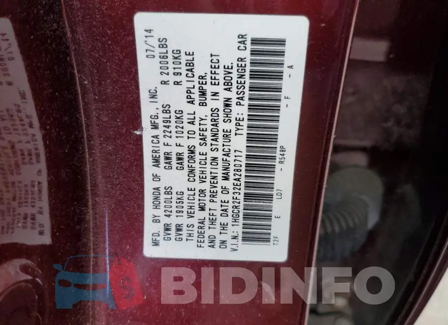 1HGCR2F32EA280717 Photo# 12