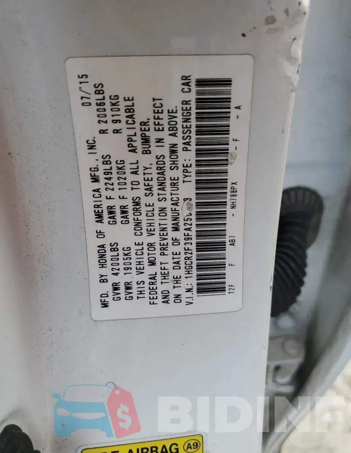 1HGCR2F39FA250163 Photo# 12