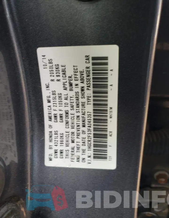 1HGCR2F53FA045357 Photo# 12