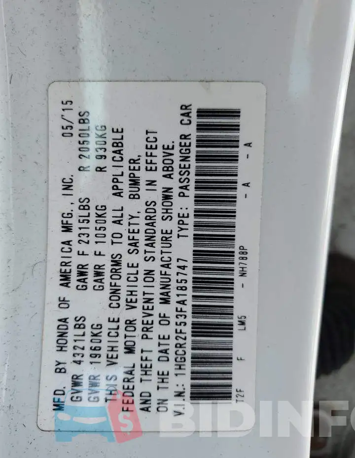 1HGCR2F53FA185747 Photo# 13