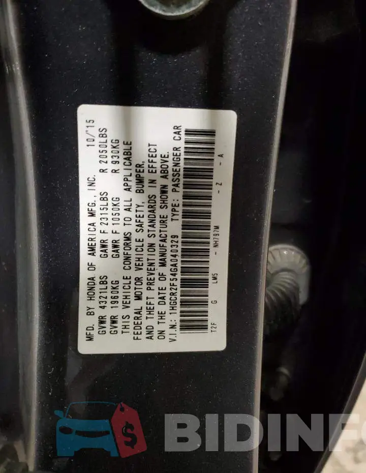 1HGCR2F54GA040329 Photo# 12