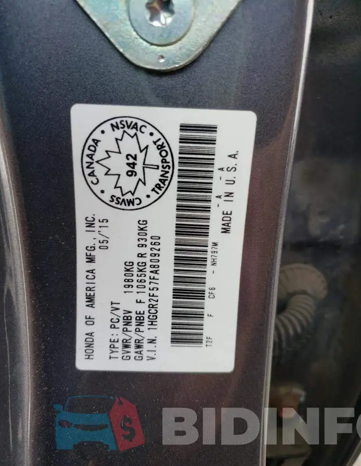 1HGCR2F57FA809260 Photo# 12